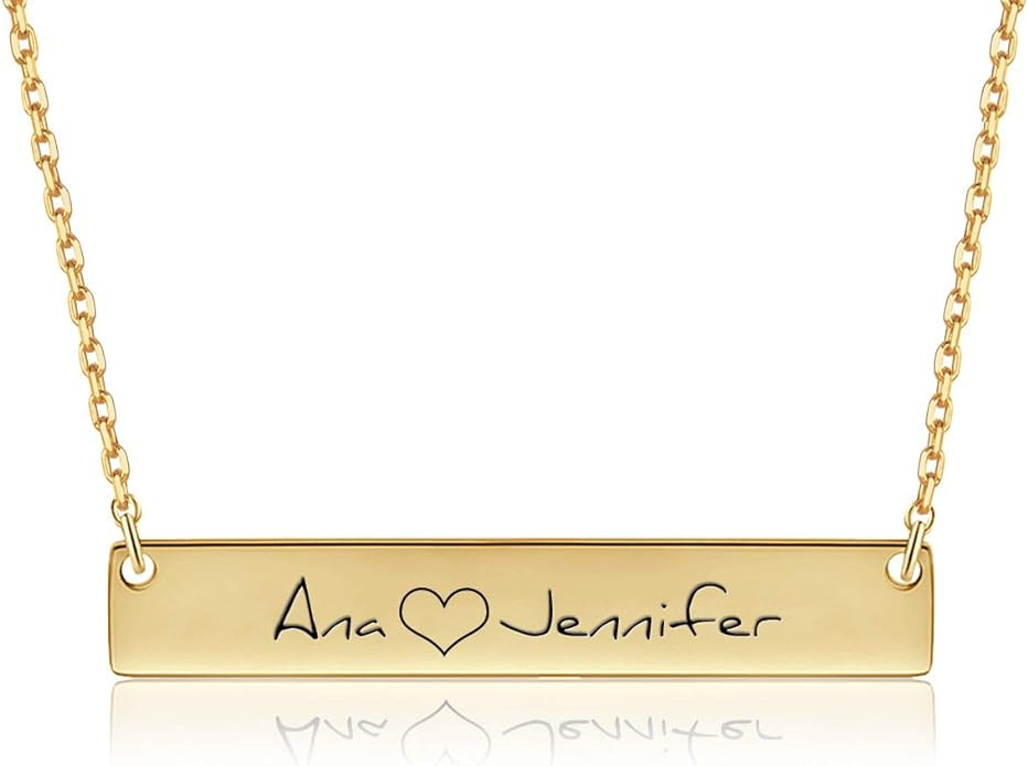 Yoke Style Personalized Bar Necklace, Engraved Custom Name Necklace Charm Pendant Jewelry Gift fo... | Amazon (US)