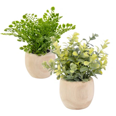 Yihe Home 7.48" Mini Artificial Eucalyptus Fern Plants In Wood Pot (2-pieces) | Wayfair | Wayfair North America