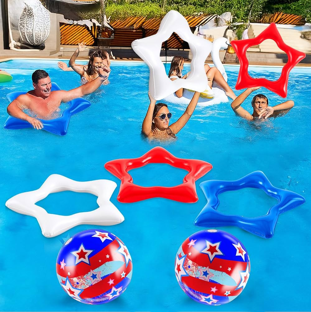 5 American Patriotic Inflatable Pool Floaties Set Include 3 Pcs 40 Inch American Stars Blue and W... | Amazon (US)