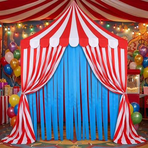 4-piece Carnival Circus Decor Backdrop Circus Tent with Canopy Polyester Carnival Red Blue Striped Curtains, Suitable for Birthday Party Photography Backgrounds Decorations (Red and Blue) | Amazon (US)