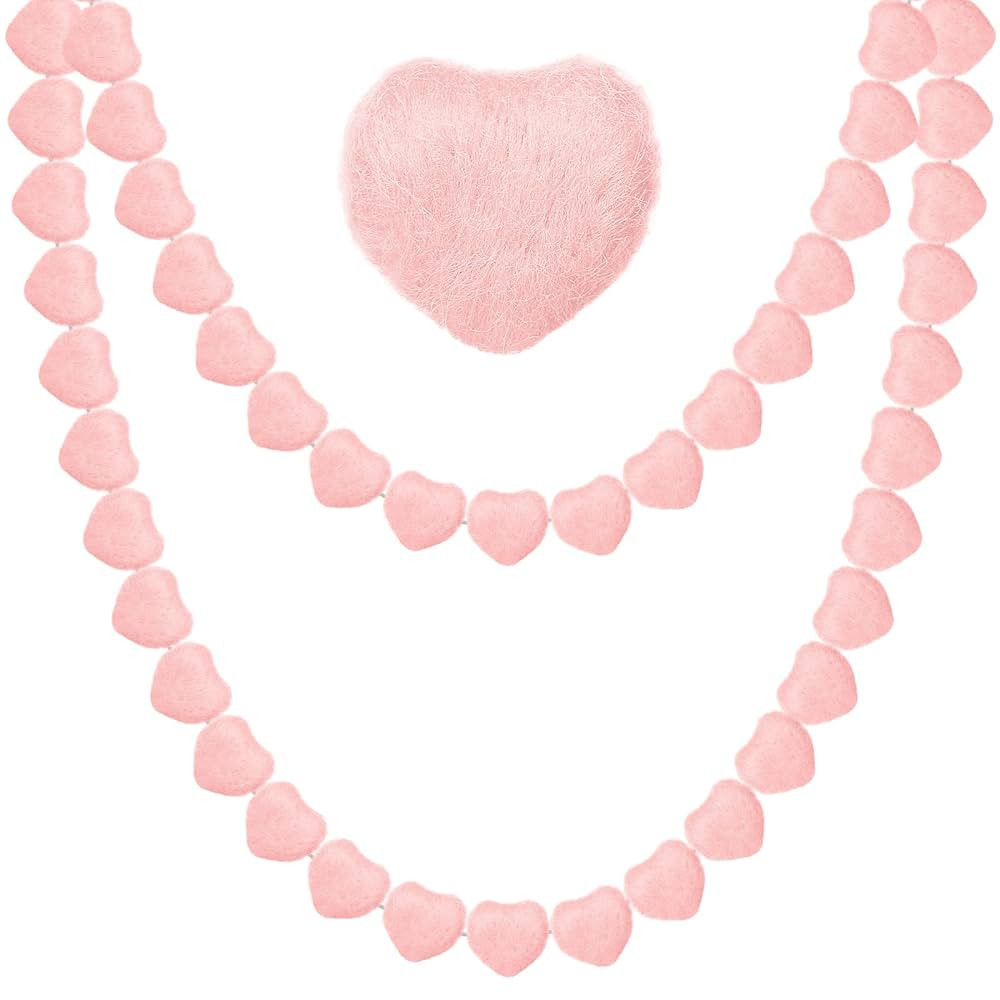 Yinkin 2 Sets Valentine's Day Heart Felt Garlands Handmade Wool Heart Felt Garland Colorful Heart... | Amazon (US)