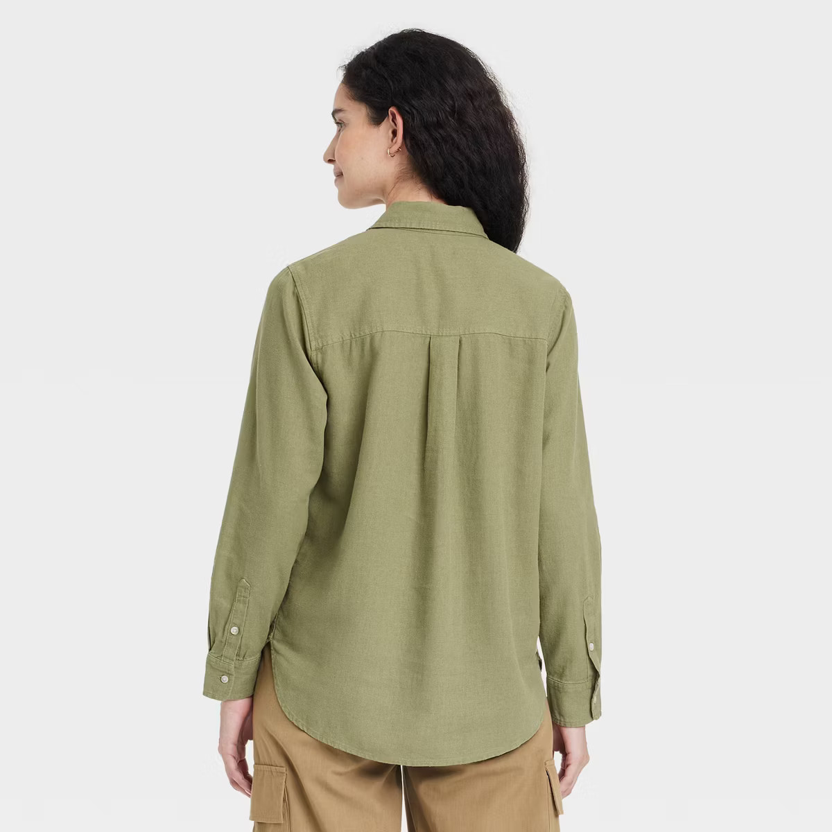 Women's Long Sleeve Collared Linen Button-Down Shirt - Universal Thread™ Olive Green XS: Relaxe... | Target