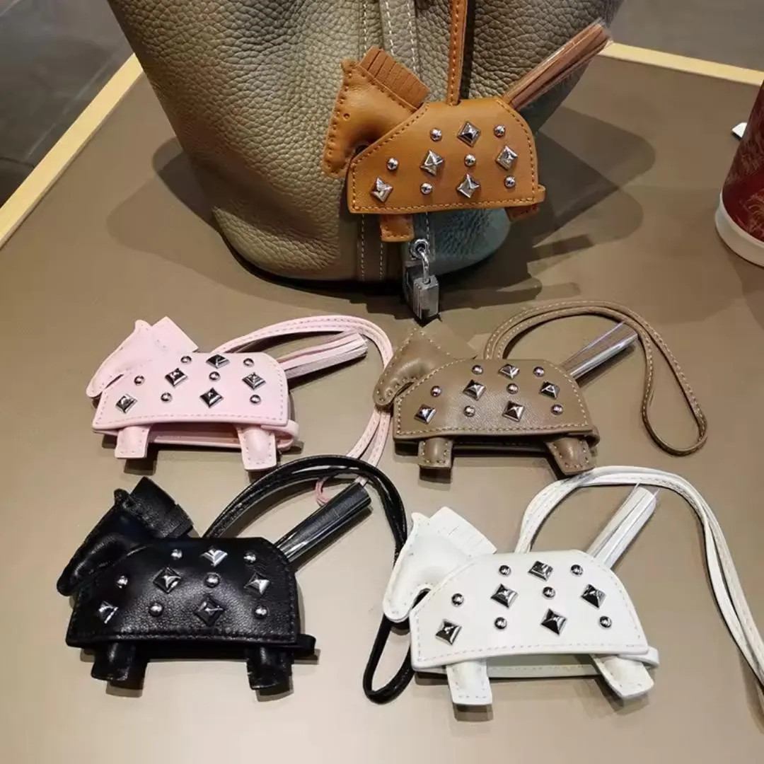 Handmade Soft Leather Horse Bag Charm, Studded Keychain - Etsy | Etsy (US)