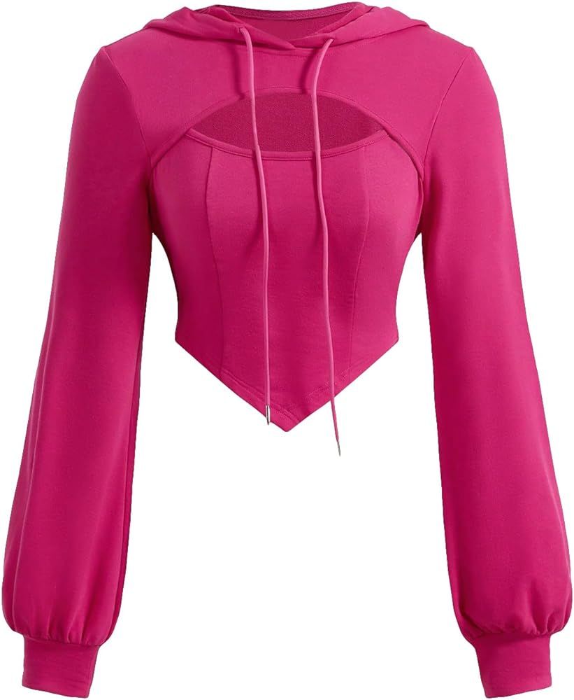WDIRARA Women's Cut Out Drawstring Hoodie Long Sleeve Asymmetrical Hem Pullover Hooded Sweatshirt... | Amazon (US)