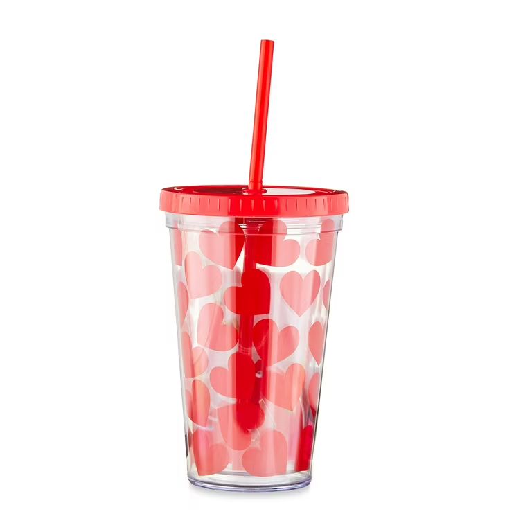 18 oz. Heart Tumbler Gift Set, Way To Celebrate, Plastic and Paper Material, Valentine Gifts | Walmart (US)