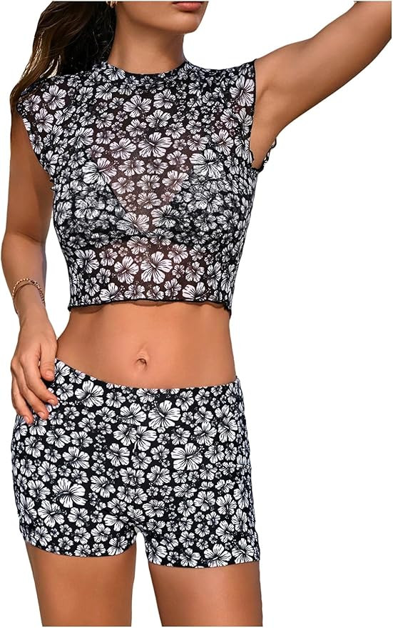 SOLY HUX Women's Floral Print Halter Top and Shorts Bikini Bathing Suits 3 Piece Swimsuit with Co... | Amazon (US)