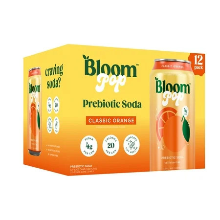 Bloom Pop Prebiotic Soda, Classic Orange, 12 fl oz, 12 Pack | Walmart (US)