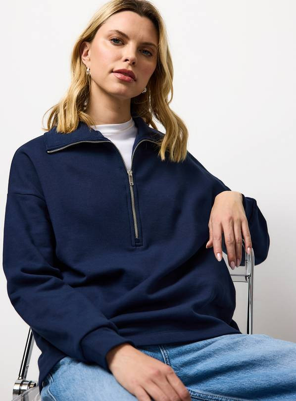 Navy Funnel Neck Quarter Zip Jersey Sweatshirt M | Tu Clothing
