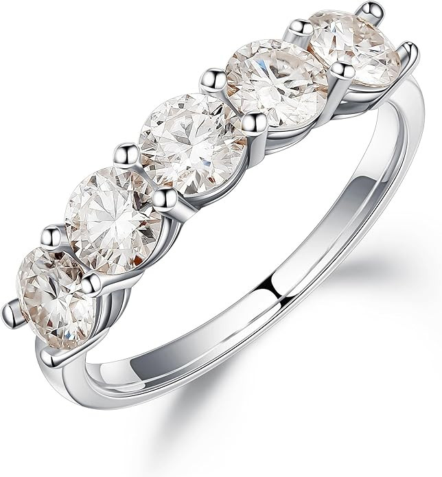 SMILEST 5 Stone Moissanite Rings for Women, 2ct Brilliant Round Lab Created Moissanite Ring 925 S... | Amazon (US)