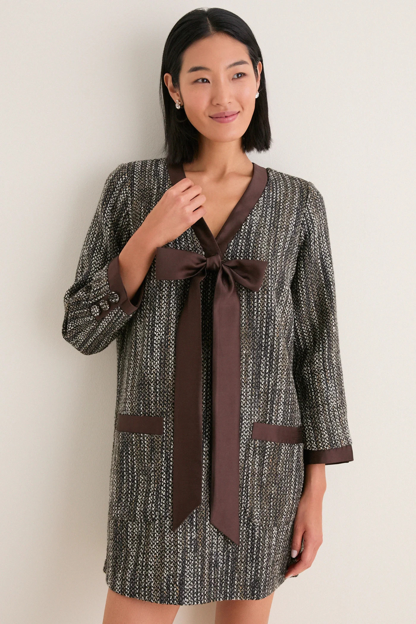 Brown Multi Coco Tweed Bow Dress | Tuckernuck (US)