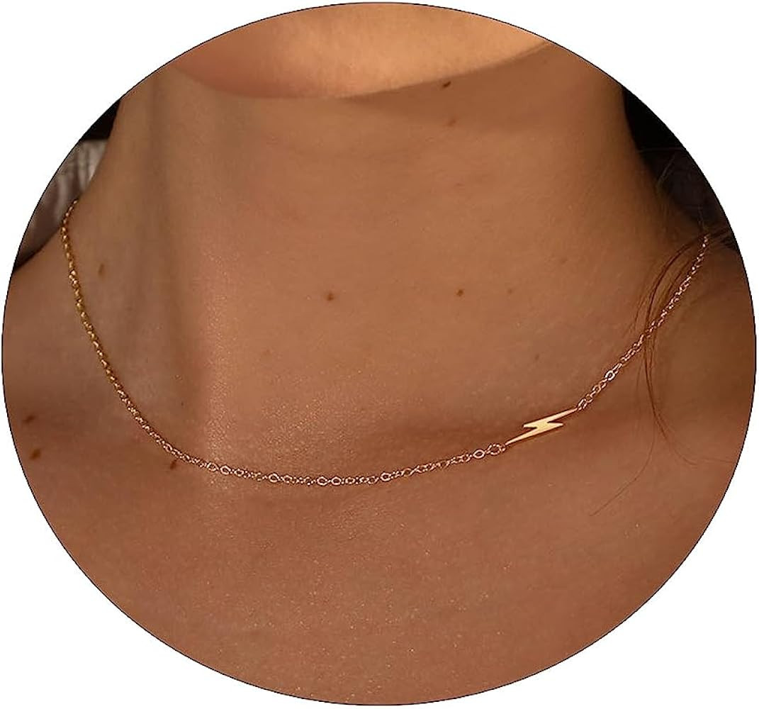 Tasiso Lightning Bolt Pendant Necklace for Women Gold Plated Simple Choker Necklaces Minimalist L... | Amazon (US)
