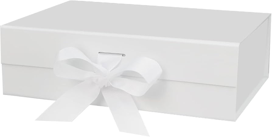 10.5"X7.5"X3.1" White Magnetic Gift Box with Lid and Ribbon for Presents | Amazon (US)