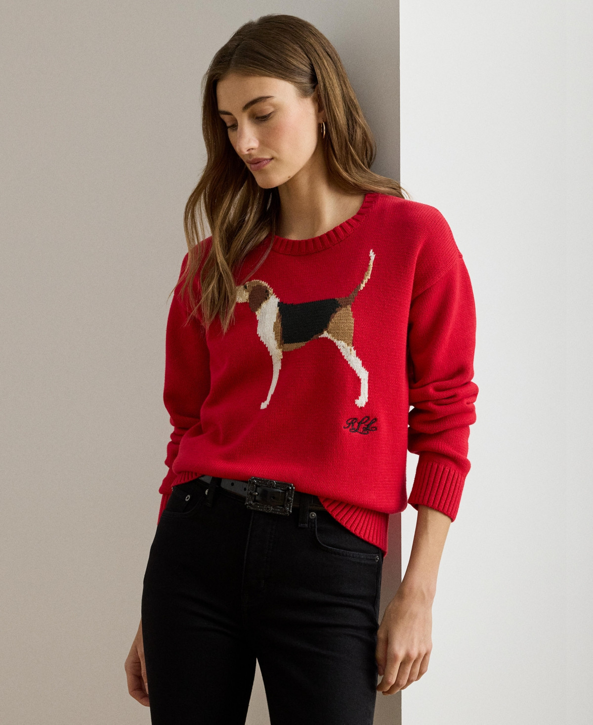 Lauren Ralph Lauren Women's Cotton Dog Sweater - Ralph Red Multi | Macy's