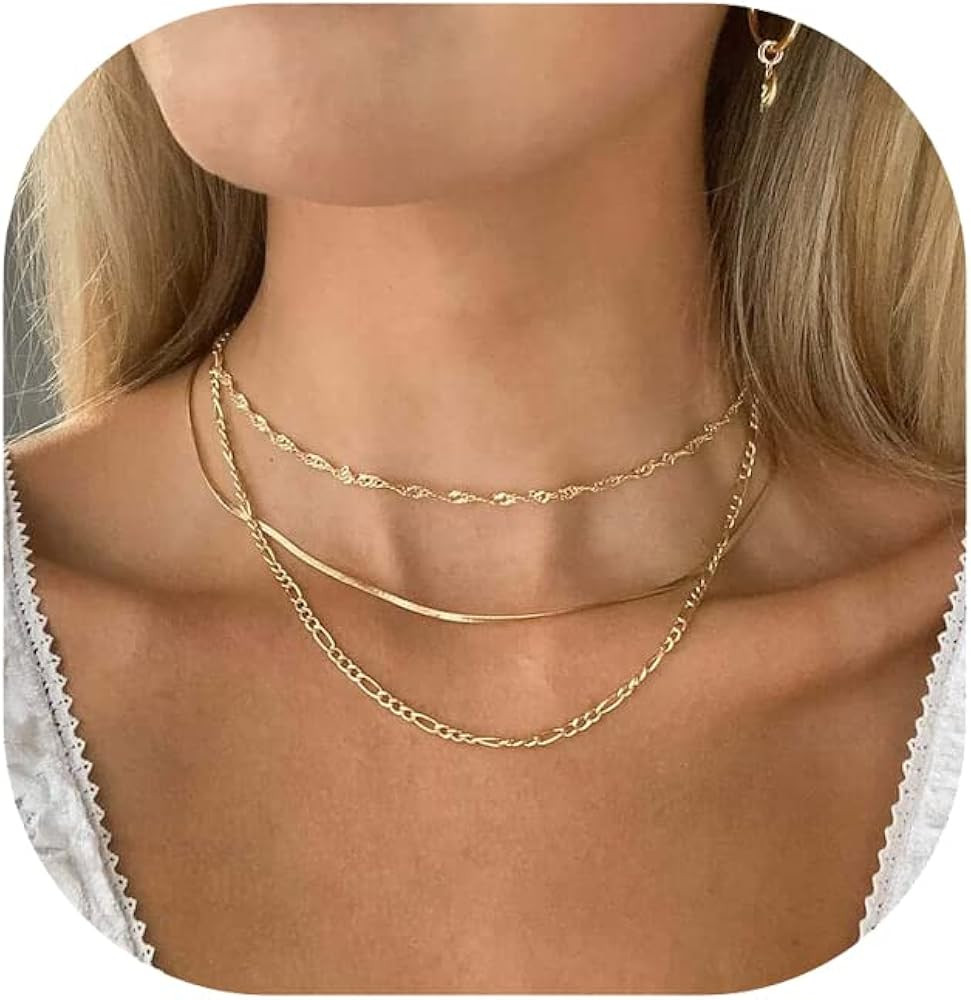 Herringbone Necklace for Women,Dainty Gold Necklace,14k Gold Plated Snake,Gold Chain Choker Neckl... | Amazon (US)