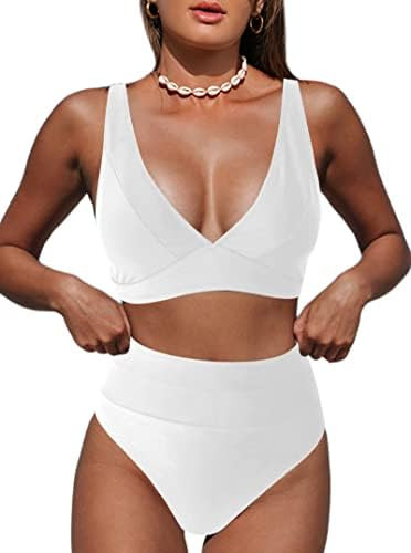 Women's Leopard Bikini Swimsuits V Neck High Waisted 2 Piece Bathing Suits | Amazon (US)