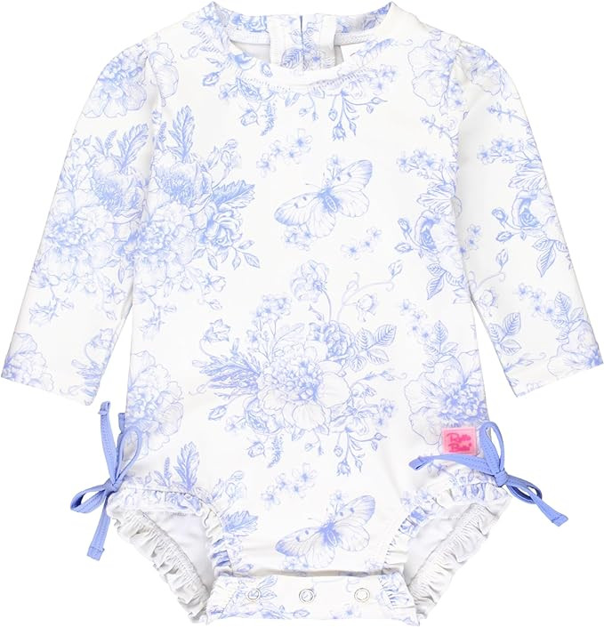 RuffleButts Baby Girls UPF 50+ Sun Protection Floral Printed Long Sleeve One Piece Rash Guard Swi... | Amazon (US)