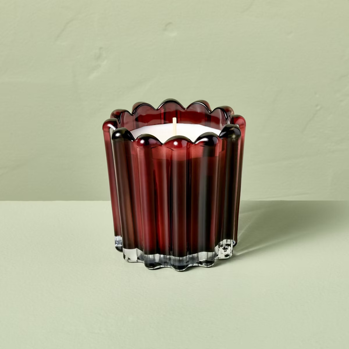 Ribbed Glass Black Oak and Persimmon Jar Candle Burgundy 7oz - Hearth & Hand™ with Magnolia | Target