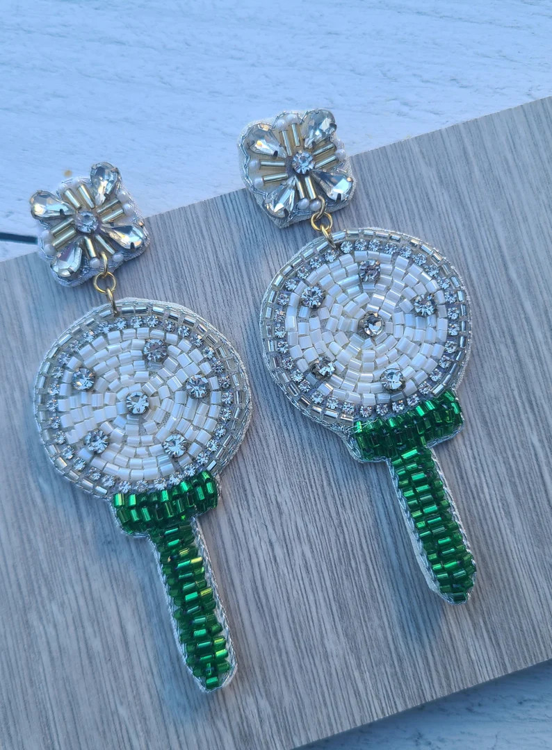 Luxury Beaded Earrings Golf Balls on Tees - Etsy | Etsy (US)