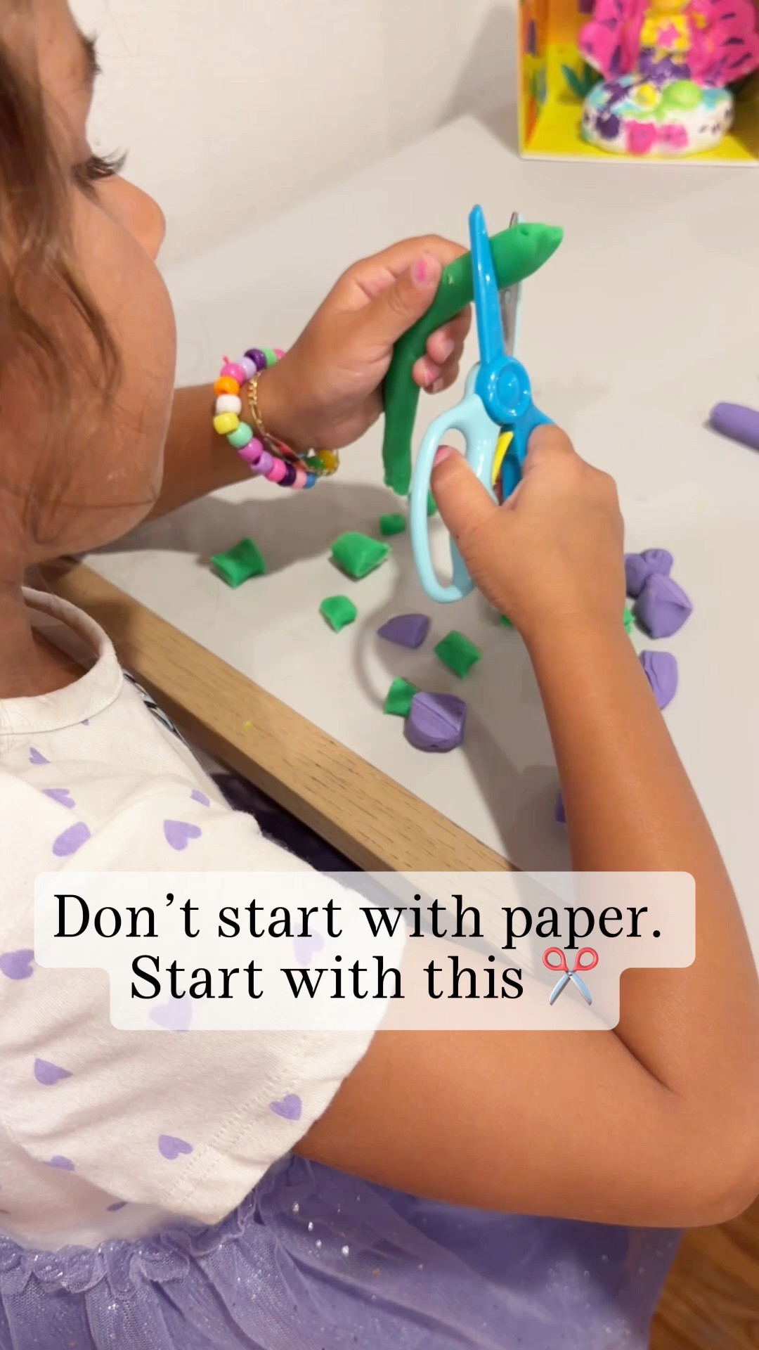 Comment SHOP and I’ll send you the link to my favorite toddler scissors! ✂️🤍

Before jumping straight to cutting paper, try using Play-Doh! Rolling it into long “snakes” and cutting them into small pieces is such a fun, low-pressure way for toddlers to build confidence with scissors.

This simple activity helps little ones:
✂️ Practice opening and closing scissors
🖐️ Strengthen the hand muscles needed for cutting
👀 Improve hand-eye coordination
🤲 Build bilateral coordination
🎉 Learn through play instead of pressure

It’s one of my favorite ways to introduce scissor skills because it feels like play while building an important preschool skill!

#LTKmomlife #LTKKids