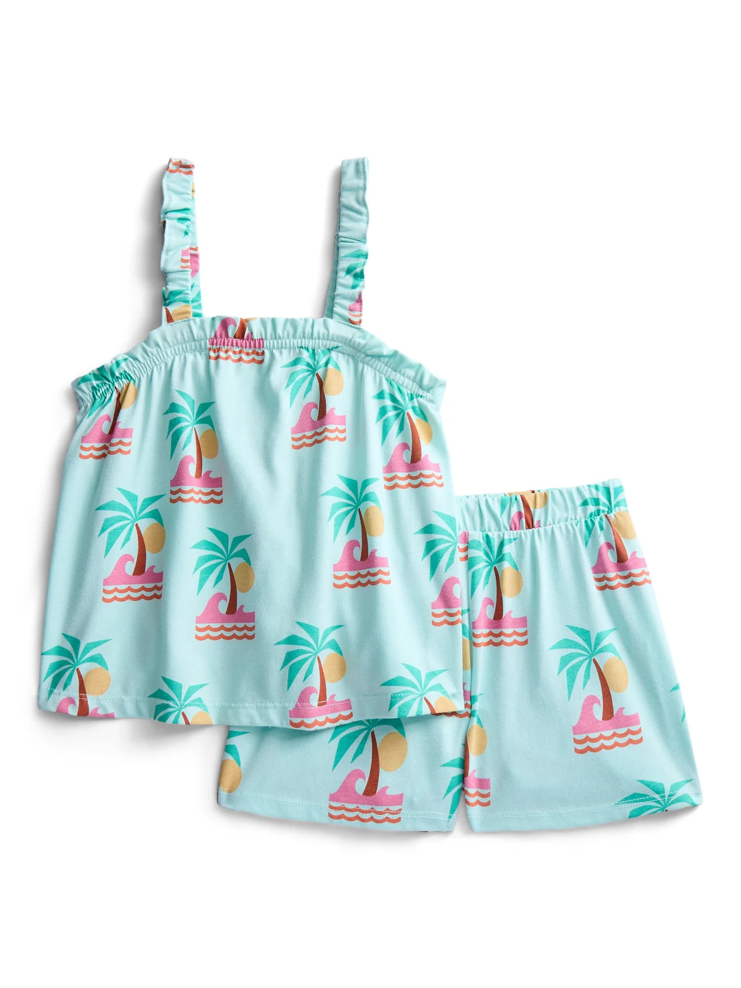 Wonder Nation Toddler Girls Ribbed Tank Top and Shorts 2-Piece Set, Sizes 12M–5T | Walmart (US)