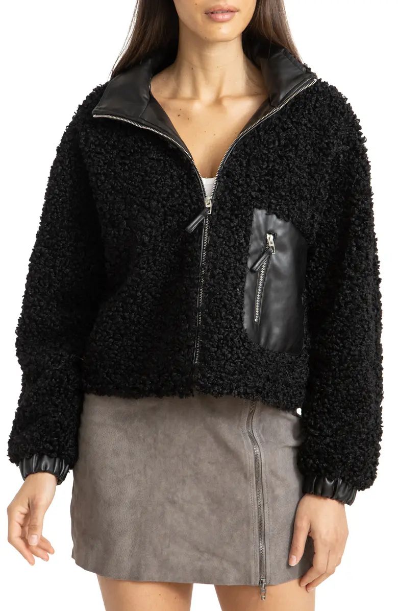 Faux Shearling with Faux Leather Trim Bomber Jacket | Nordstrom | Nordstrom