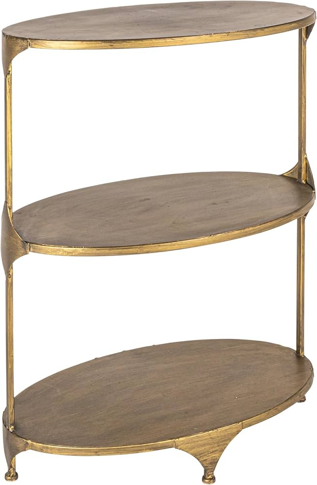 Creative Co-Op Antique Gold Oval Metal 3-Tier Shelf/Side Table | Amazon (US)