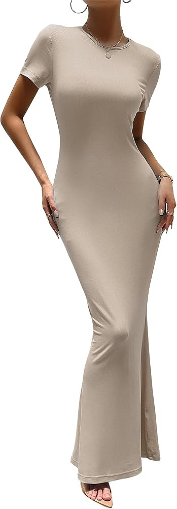 VintageClothing Women's Summer Bodycon Maxi Dress Casual Short Sleeve Tight Long Dresses Crew Nec... | Amazon (US)