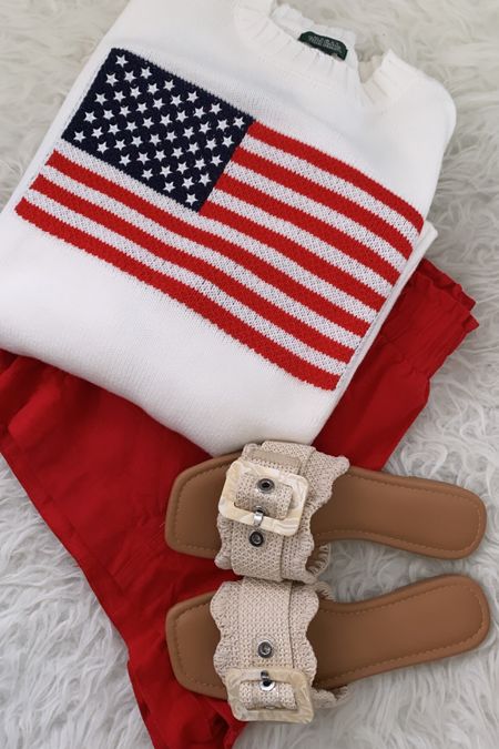 Love this sweater and the fit. It is oversized I got an xxs and still have room. American flag sweater, 4th of July style, Target style, summer sandals  

#LTKFindsUnder50 #LTKSaleAlert #LTKSeasonal