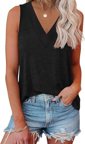 EyMuse Women V Neck Tank Tops Summer Sleeveless Tunic Casual Basic Shirts True Classic Tees Cute ... | Amazon (US)