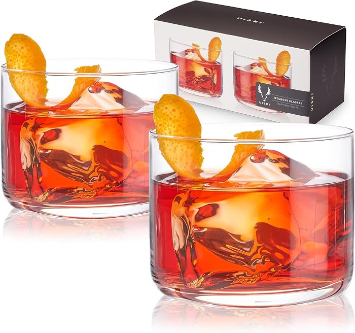 Viski Raye Crystal Negroni Glasses, Lowball Cocktail Glasses Premium Crystal Glassware, 8oz Tumbl... | Amazon (US)