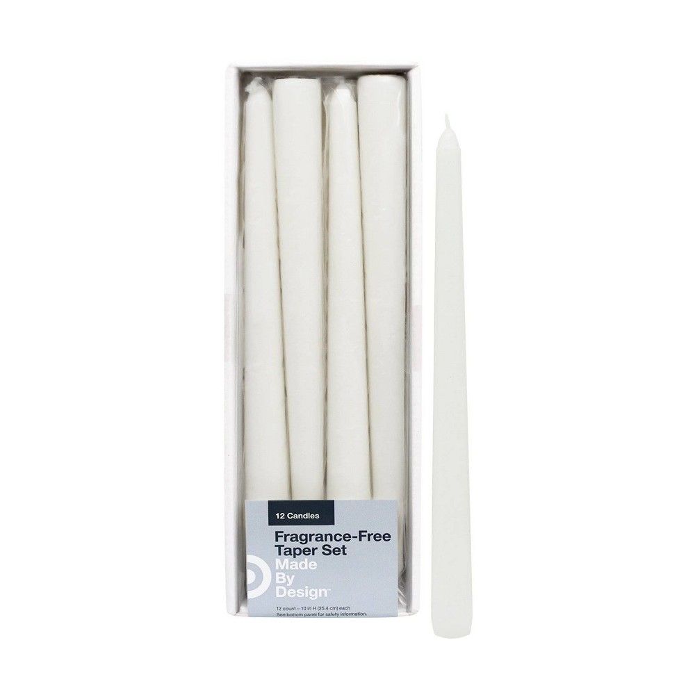 10"" 12pk Unscented Taper Candles White - Made By Design | Target