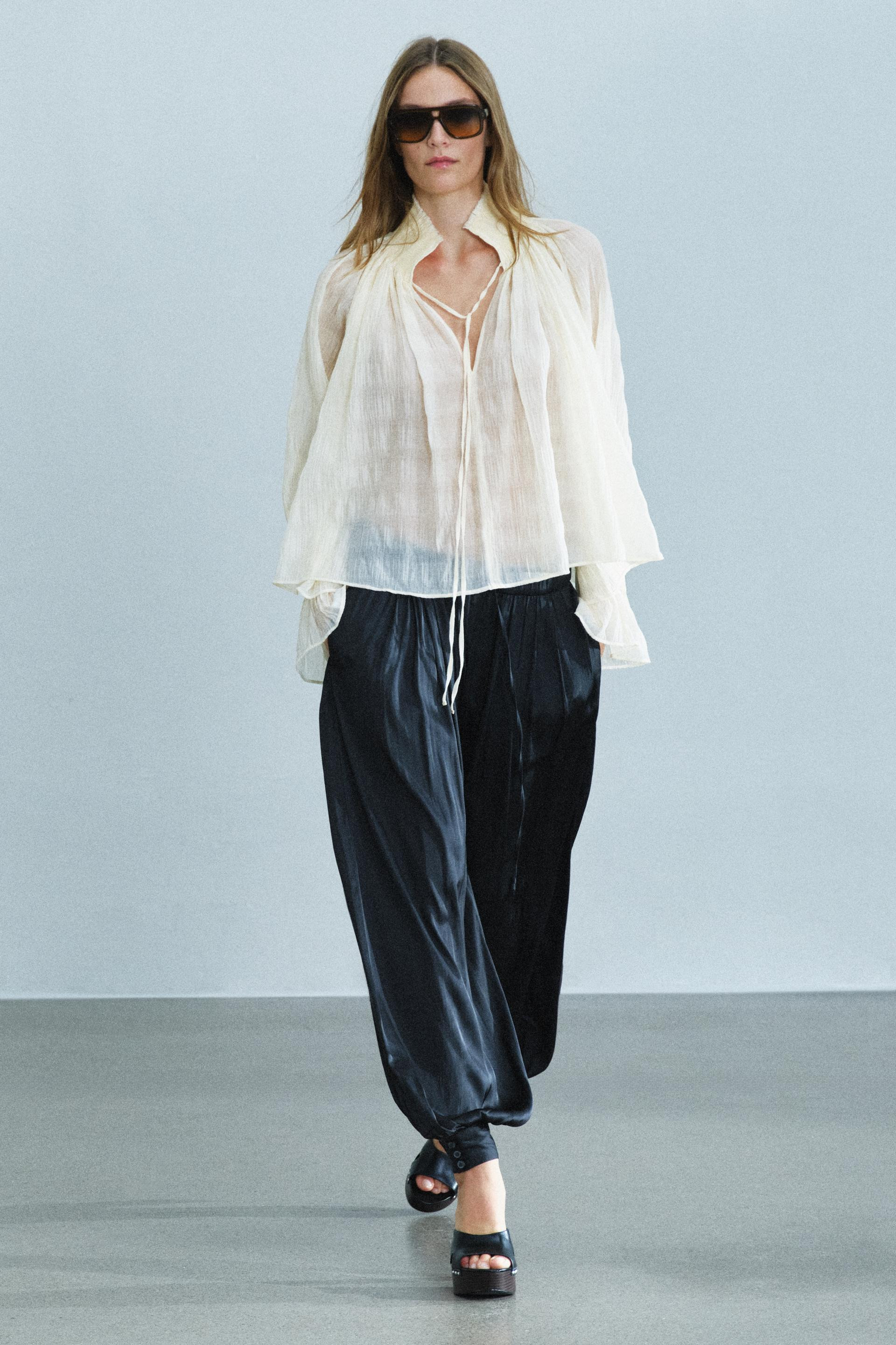 Zara - Zw Collection Satin Balloon Pants - Brown / Taupe - M - Woman | Zara US