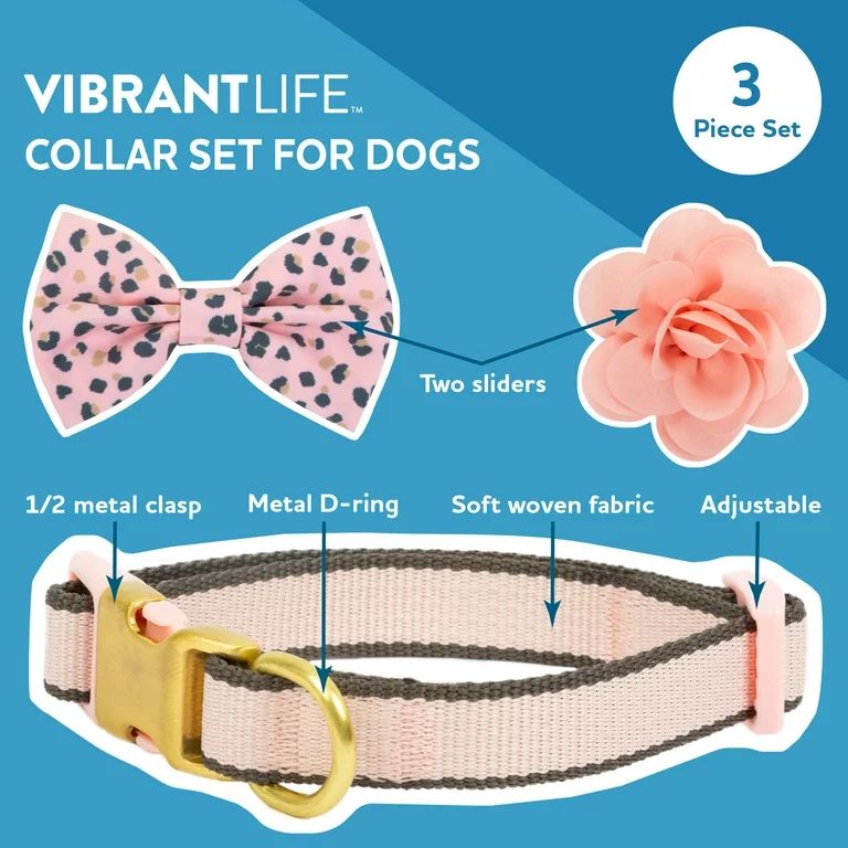 Vibrant Life Pink Collar Bow Tie Slider Set for Dogs, Size Small | Walmart (US)