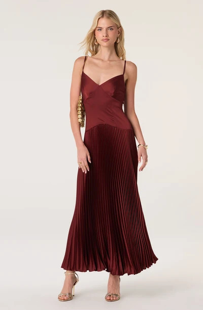 Satin Pleated Drop Waist Maxi Dress - Rust / XS | ASTR The Label (US)