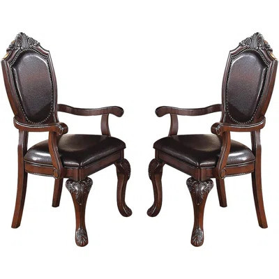 Gorgeous Formal Set Of 2 Arm Chairs Rubberwood Dining Room Furniture Faux Leather Upholstered Seat | Wayfair North America