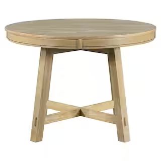 Natural Wood Wash Farmhouse Round Extendable Wood Dining Table with 16 in. Leaf | The Home Depot