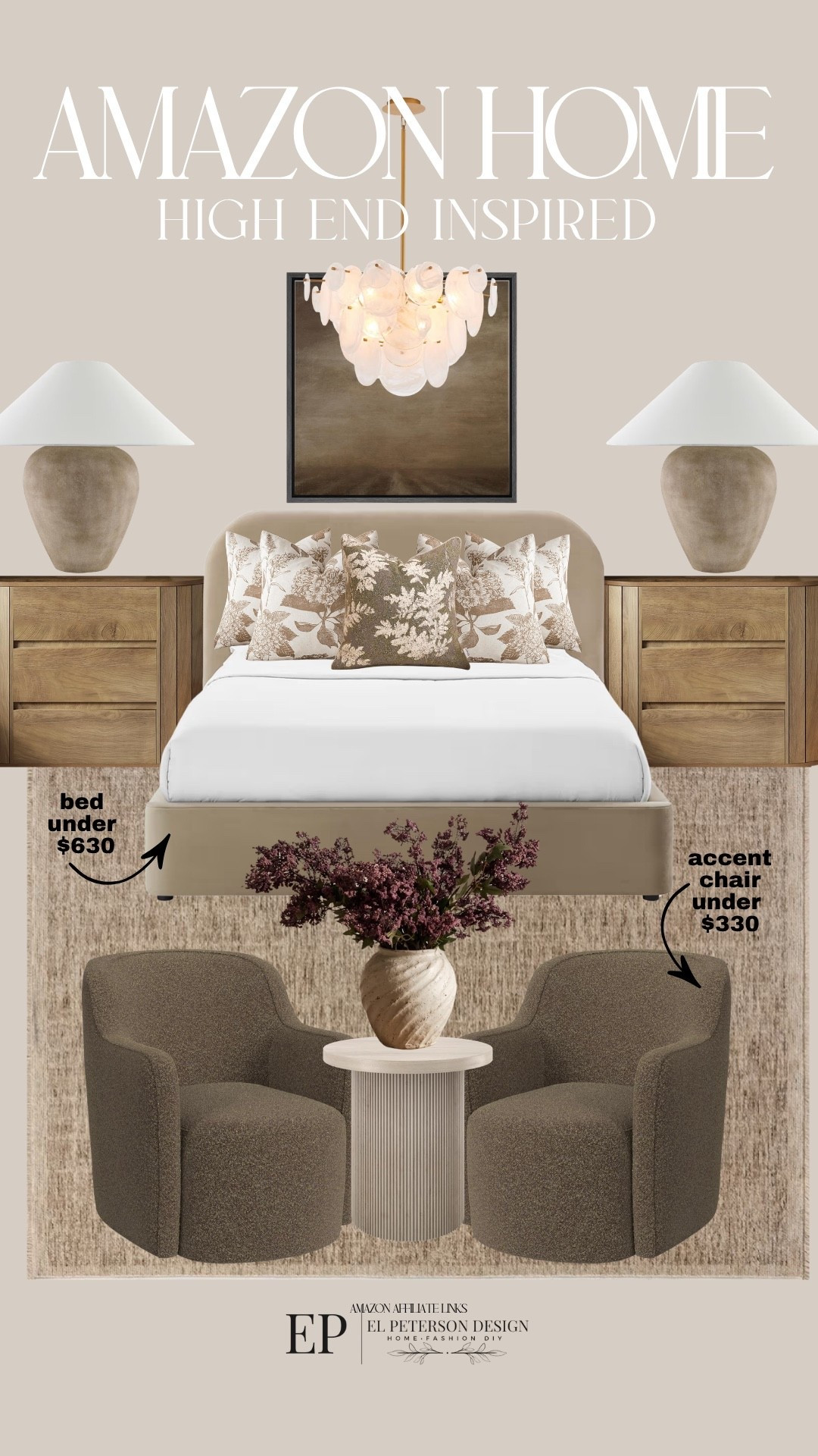 Amazon
Upholstered bed
Table lamp
Nighstands
Rug
Accent table
Accent Chair
Stems
Pillows

#LTKHome