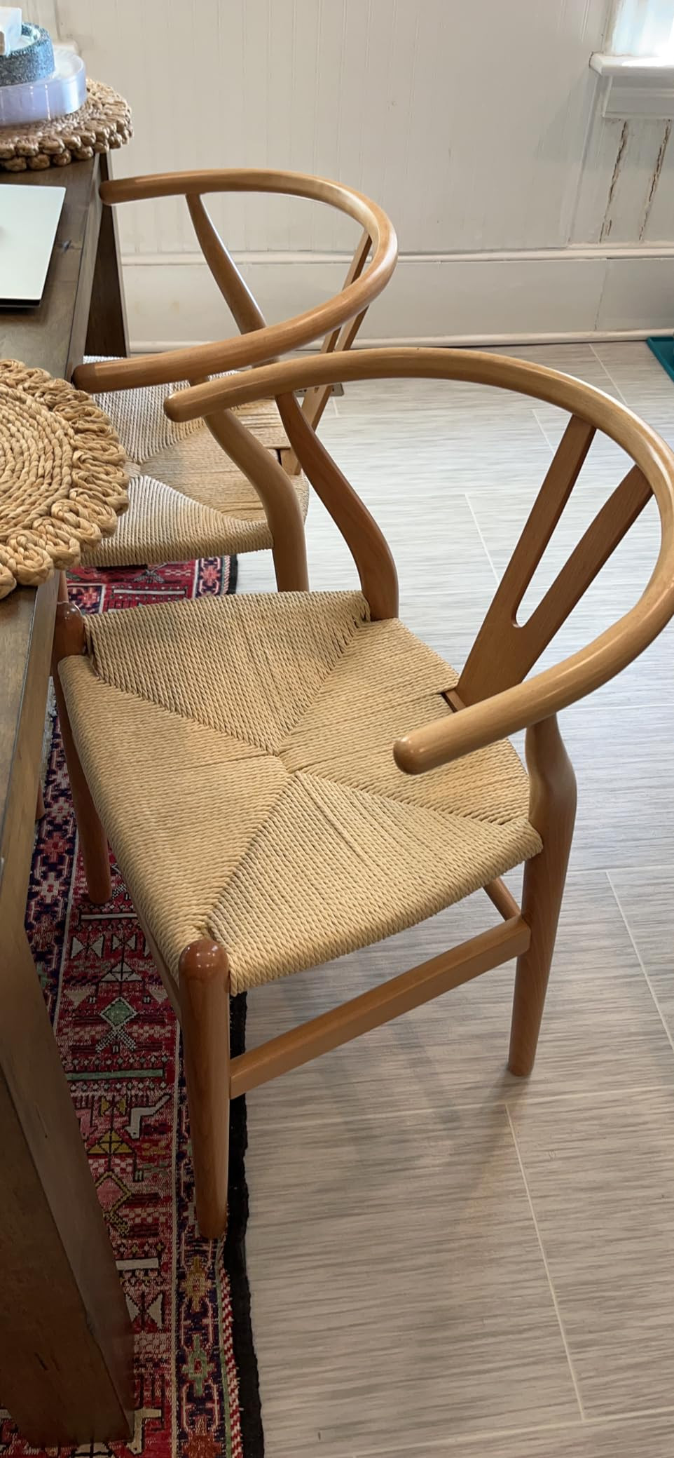 Poly and Bark Weave Modern Wooden Mid-Century Dining Chair, Hemp Seat, Natural (Set of 2) | Amazon (US)