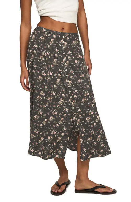 Lucky Brand Simone Floral Midi Skirt in Black Floral at Nordstrom, Size Small | Nordstrom