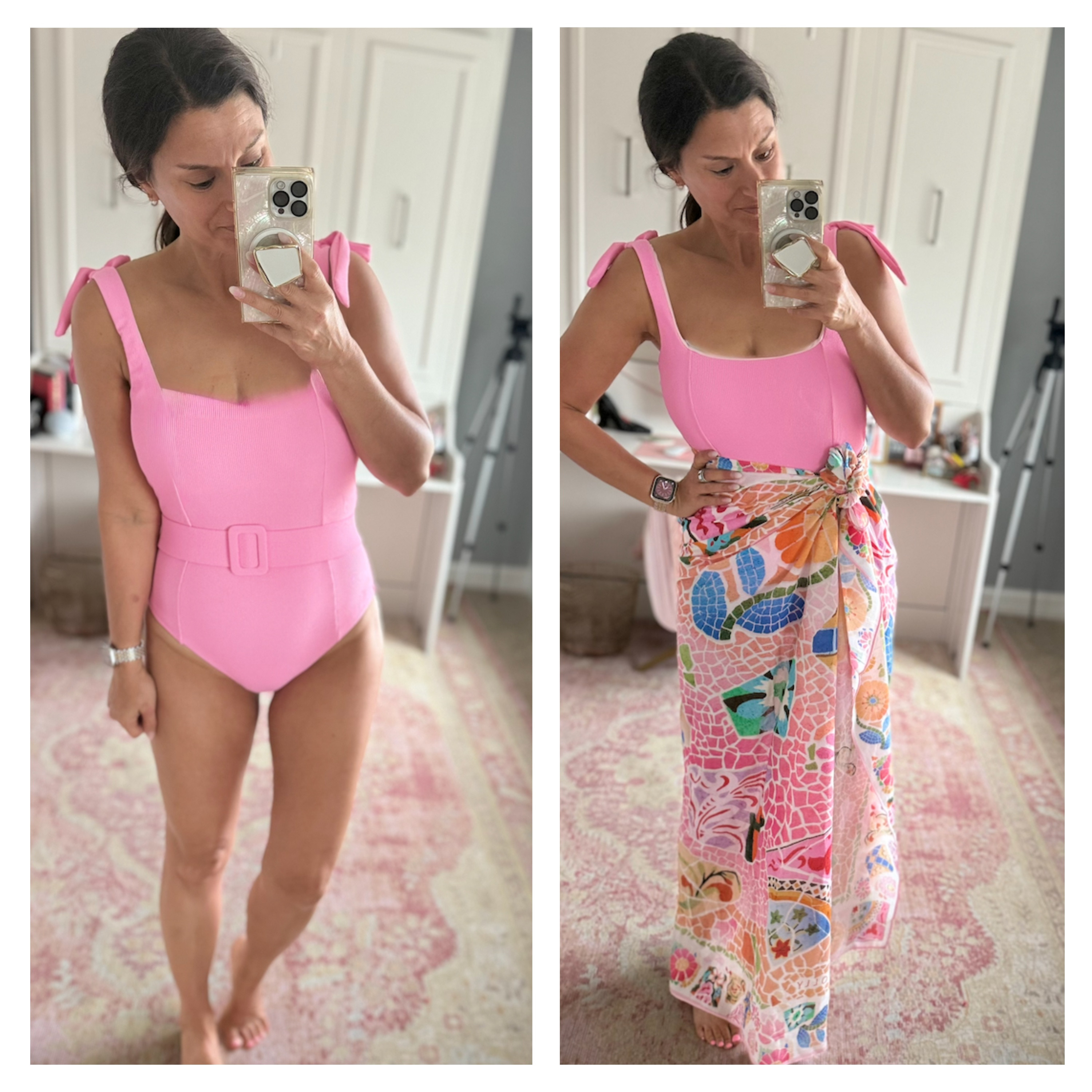 Pink one-piece swimsuit for summer 

 