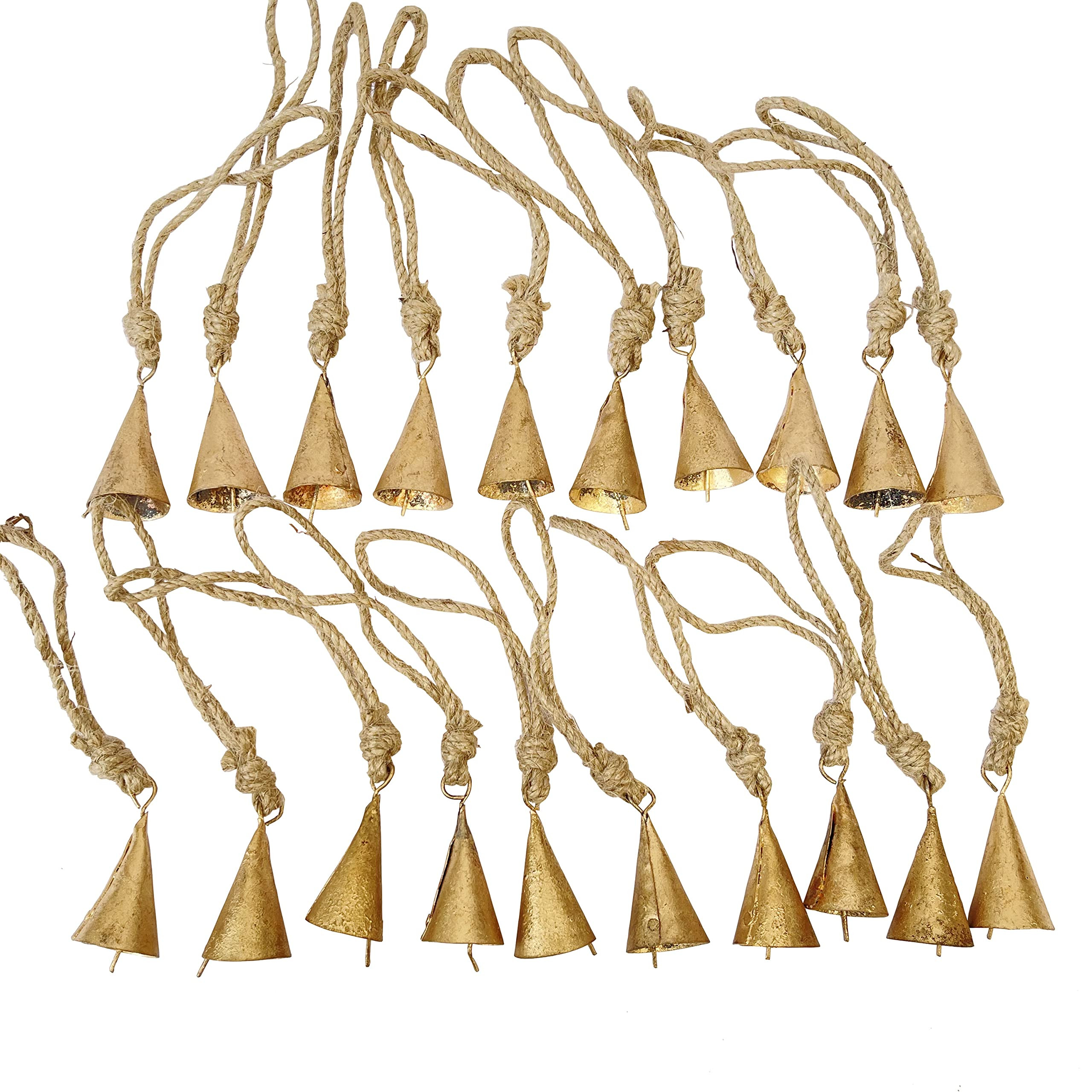 20 Pcs Rustic Gold Metal Cow Bells with Jute Rope 2"– Small Jingle Bells for Crafting, Cone Bel... | Amazon (US)