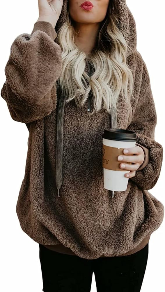 Dokotoo Womens 2022 Fashion Fuzzy Warm Casual Loose Hooded Sweatshirt Hoodies with Pockets Outerwear | Amazon (US)