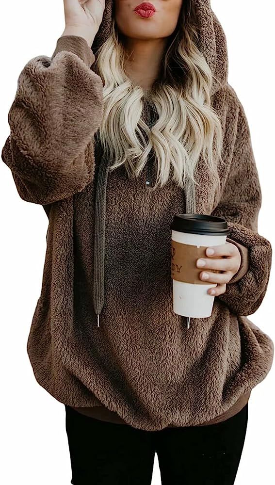 Dokotoo Womens 2022 Fashion Fuzzy Warm Casual Loose Hooded Sweatshirt Hoodies with Pockets Outerwear | Amazon (US)