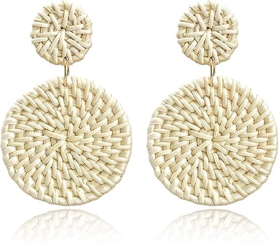Rattan Earrings for Women Handmade Straw Wicker Braid Drop Dangle Earrings Lightweight Geometric ... | Amazon (US)