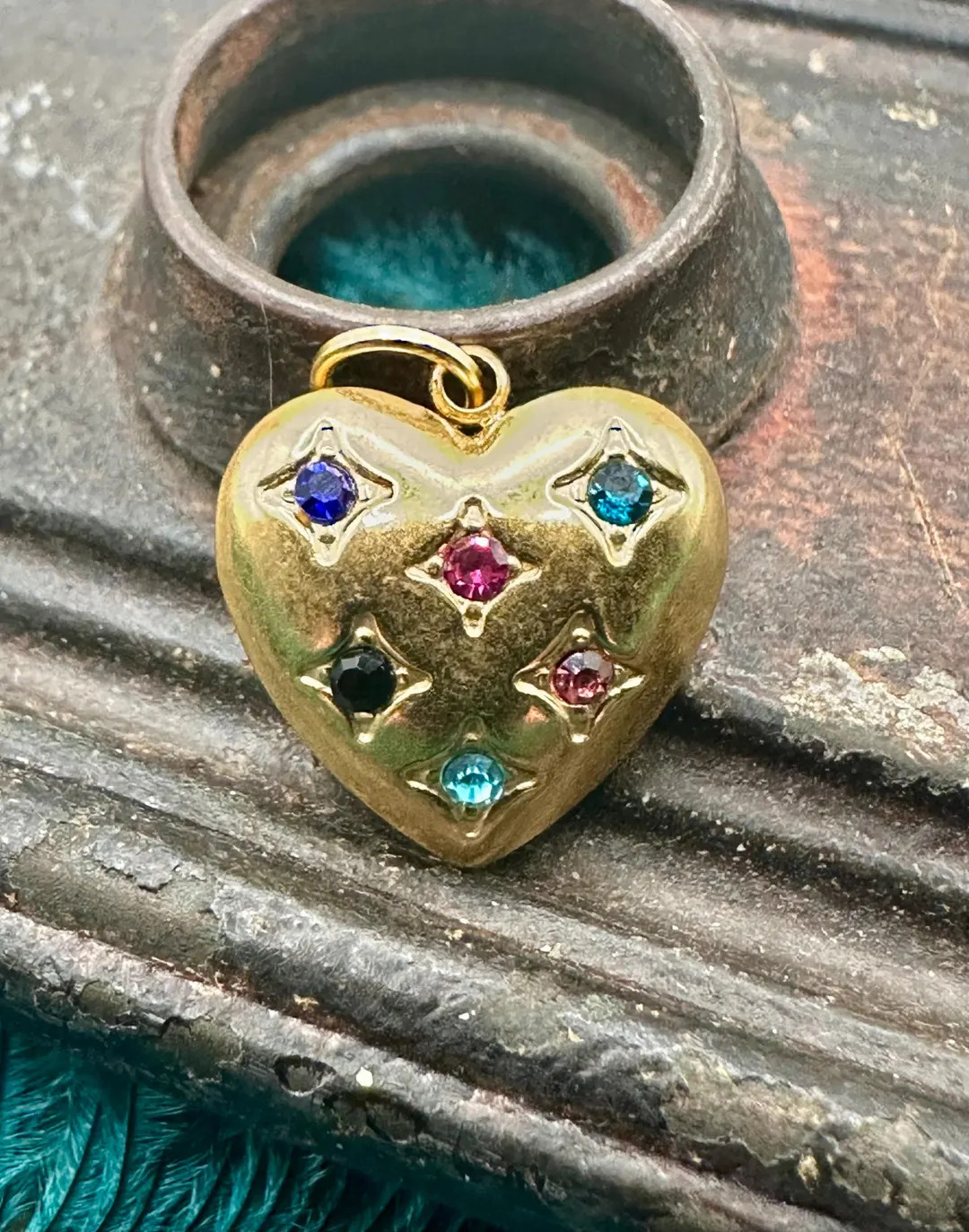 Vintage Style RHINESTONE PUFFY HEART Stainless Steel Gold Charm Pendant for Necklace Bracelet Ank... | Etsy (US)