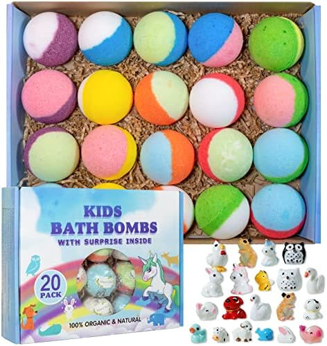 Bath Bomb Gift Set with Toys Inside, 20 Pack Organic Bath Bombs for Kids, Kids Safe Handmade Fizz... | Amazon (US)