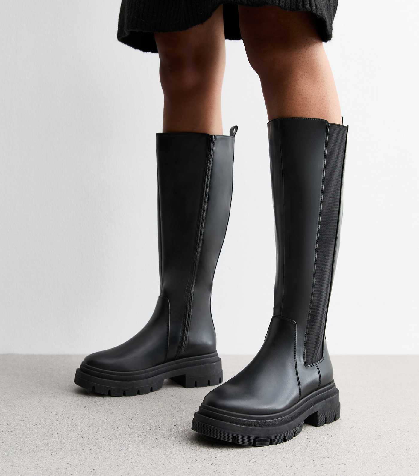 Black Leather Look Knee High Boots
						
						Add to Saved Items
						Remove from Saved Items | New Look (UK)