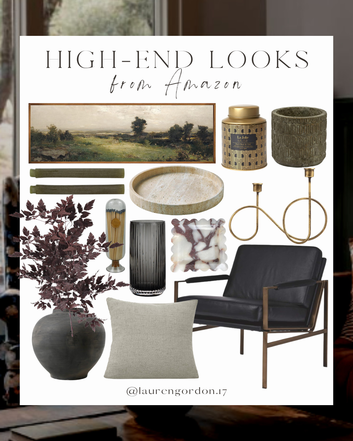 Modern home Decor, modern furniture, mid century modern home, decorative travertine tray, moody d... | Amazon (US)