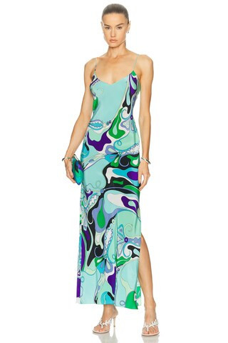 Emilio Pucci V-Neck Maxi Dress in Blue | FWRD 