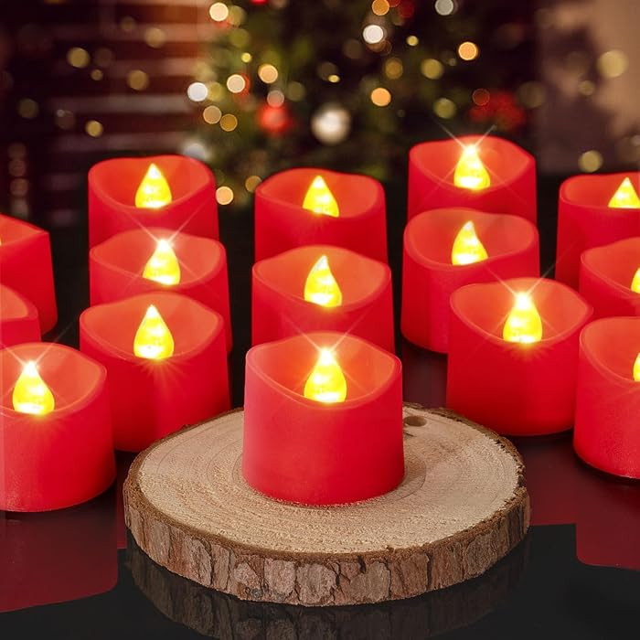 Homemory Red Tea Lights Candles Battery Operated, 200+Hour Flameless Flickering Fake Electric LED... | Amazon (US)